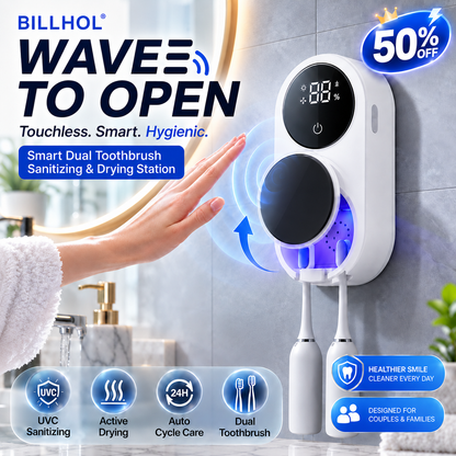 BILLHOL®💦 WaveSense Touchless Advanced Dual-Toothbrush UV Sanitizing & Drying Station with Automatic Sensor Lid