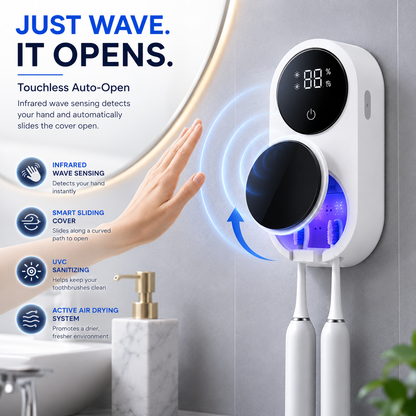 BILLHOL®💦 WaveSense Touchless Advanced Dual-Toothbrush UV Sanitizing & Drying Station with Automatic Sensor Lid
