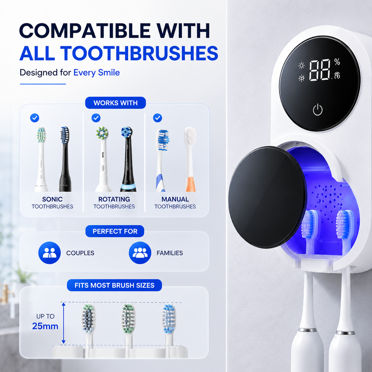 BILLHOL®💦 WaveSense Touchless Advanced Dual-Toothbrush UV Sanitizing & Drying Station with Automatic Sensor Lid