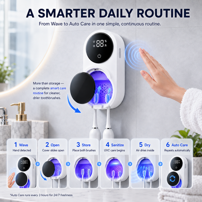 BILLHOL®💦 WaveSense Touchless Advanced Dual-Toothbrush UV Sanitizing & Drying Station with Automatic Sensor Lid