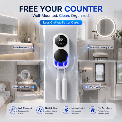 BILLHOL®💦 WaveSense Touchless Advanced Dual-Toothbrush UV Sanitizing & Drying Station with Automatic Sensor Lid