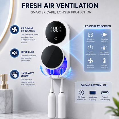 BILLHOL®💦 WaveSense Touchless Advanced Dual-Toothbrush UV Sanitizing & Drying Station with Automatic Sensor Lid
