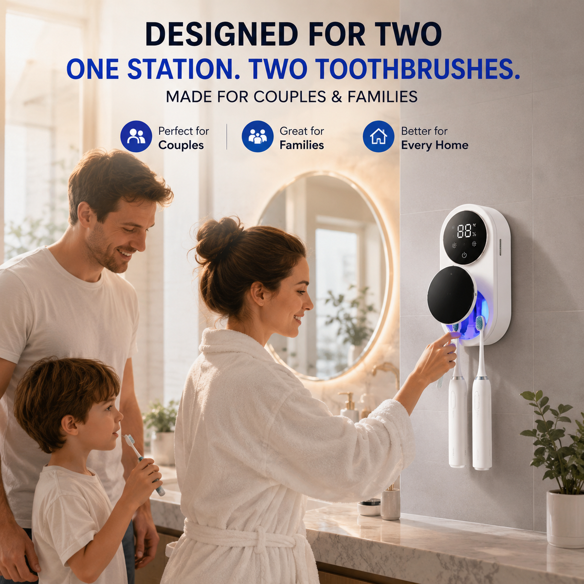 BILLHOL®💦 WaveSense Touchless Advanced Dual-Toothbrush UV Sanitizing & Drying Station with Automatic Sensor Lid