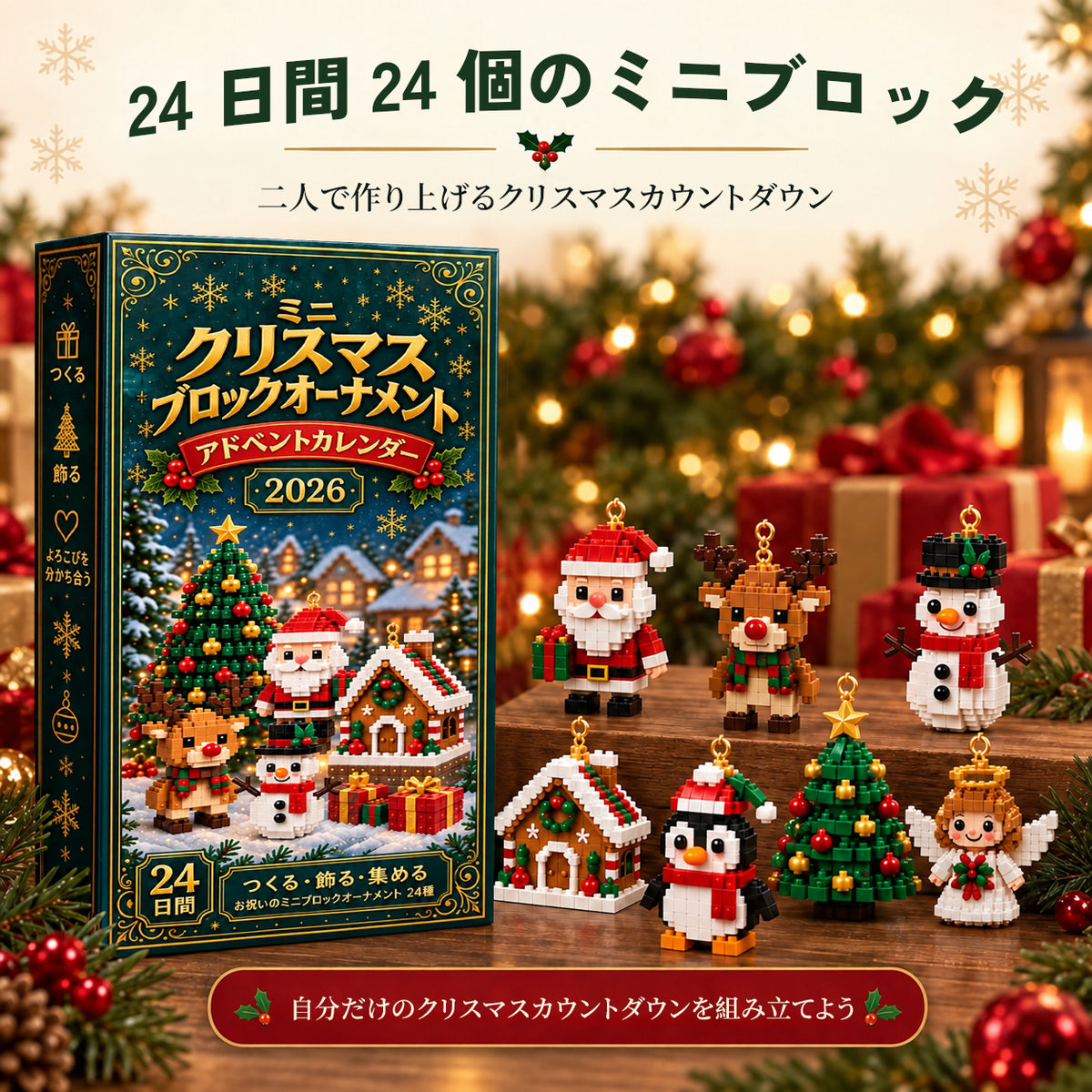 24日間💥 𝗕𝗶𝗹𝗹𝗵𝗼𝗹® クリスマス ミニブロックオーナメント アドベントカレンダー｜24種類の組み立て式クリスマス飾り