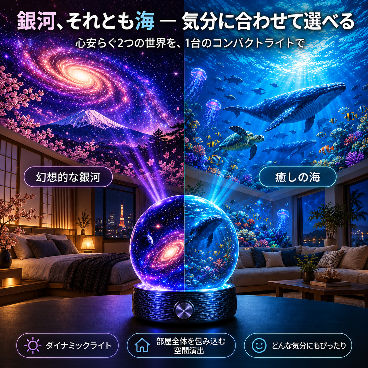 BILLHOL® ⏰2026 PRO MAX 5Dスマート・ワールド・プロジェクター 🌎 Bluetooth操作と効果音で、100種類以上の没入型世界を創り出そう
