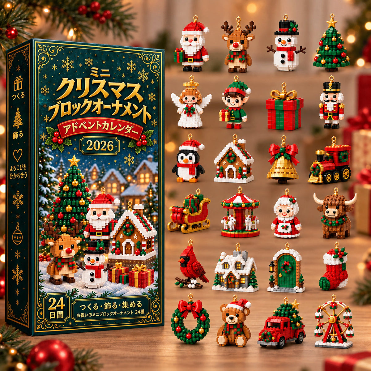 ⏳ 49％OFFは本日まで！𝗕𝗶𝗹𝗹𝗵𝗼𝗹® 🎅24日間クリスマスアドベントカレンダー｜24種類のミニオーナメント組み立てセット🧱 吊り下げループ付き・クリスマスツリーやリース、お部屋の飾り付けに最適！