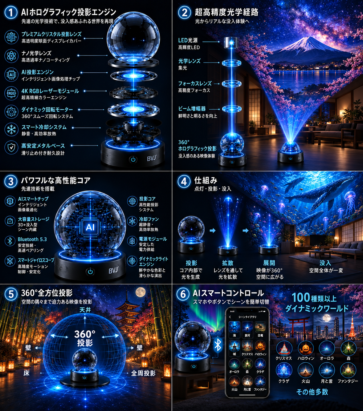 BILLHOL® ⏰2026 PRO MAX 5Dスマート・ワールド・プロジェクター 🌎 Bluetooth操作と効果音で、100種類以上の没入型世界を創り出そう
