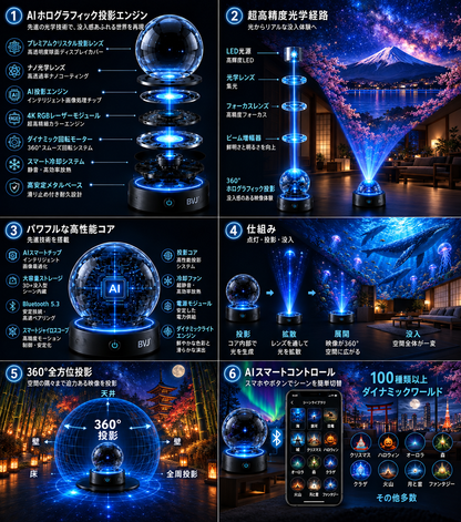 BILLHOL® ⏰2026 PRO MAX 5Dスマート・ワールド・プロジェクター 🌎 Bluetooth操作と効果音で、100種類以上の没入型世界を創り出そう