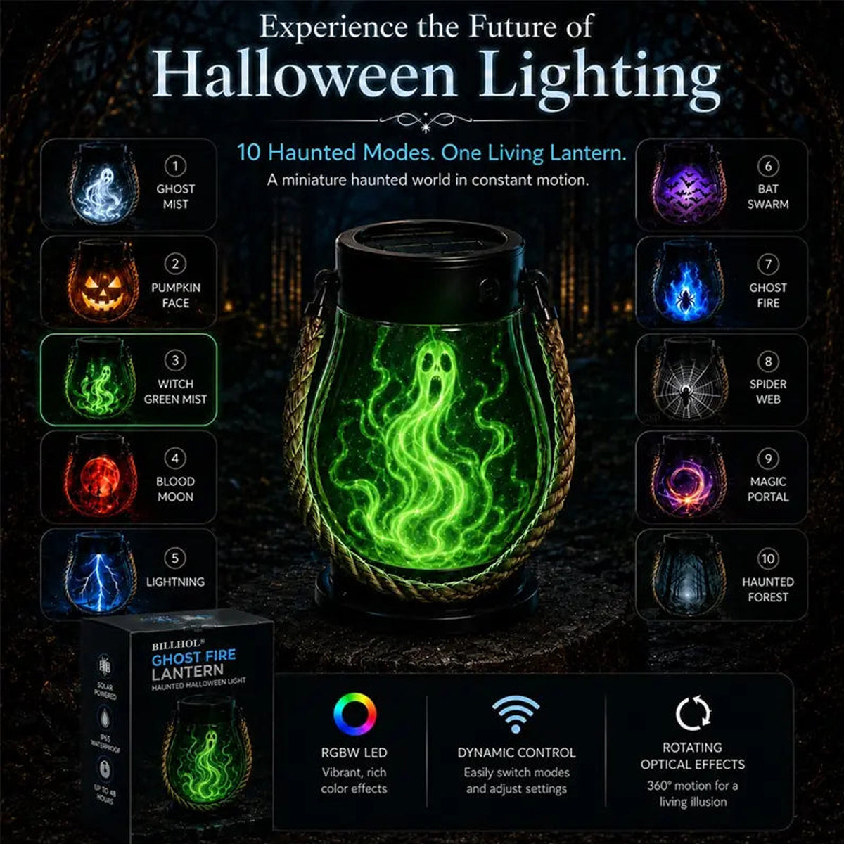 | 🔥Halloween Special Sale! 🎃| 💡👻 BILLHOL® 10-in-1 Immersive Halloween Lantern, Auto-On at Dusk🔥
