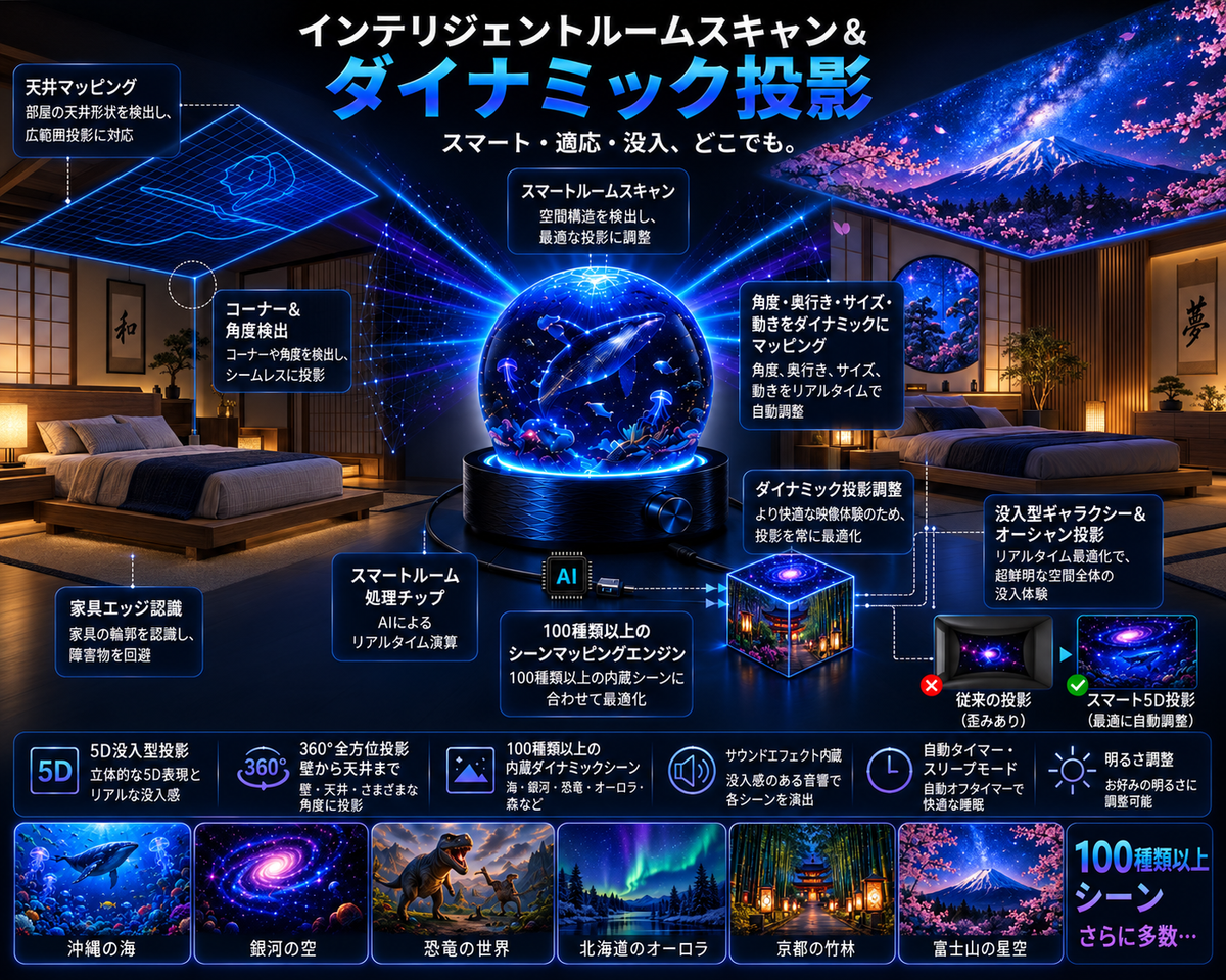 BILLHOL® ⏰2026 PRO MAX 5Dスマート・ワールド・プロジェクター 🌎 Bluetooth操作と効果音で、100種類以上の没入型世界を創り出そう