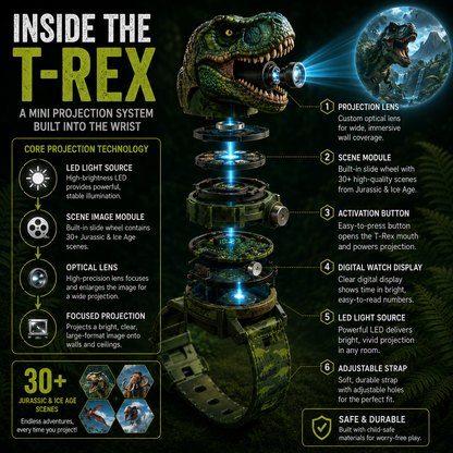 𝐁i𝐥𝐥𝐡𝐨𝐥® 3D Dinosaur Projection Watch 🚩Turns Walls & Ceilings into a Prehistoric Adventure for Kids Ages 3+