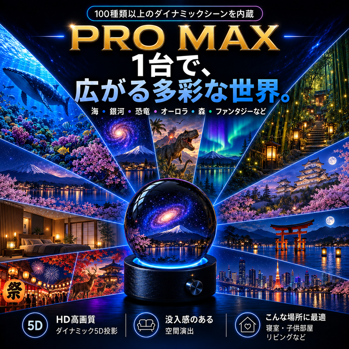 BILLHOL® ⏰2026 PRO MAX 5Dスマート・ワールド・プロジェクター 🌎 Bluetooth操作と効果音で、100種類以上の没入型世界を創り出そう