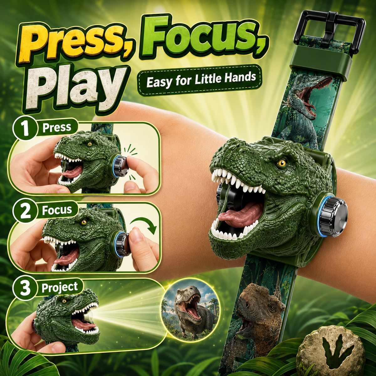 𝐁i𝐥𝐥𝐡𝐨𝐥®🦖 3D Dinosaur Projection Watch🏍Realistic T-Rex Design, Safe Soft Strap for Kids Ages 3+