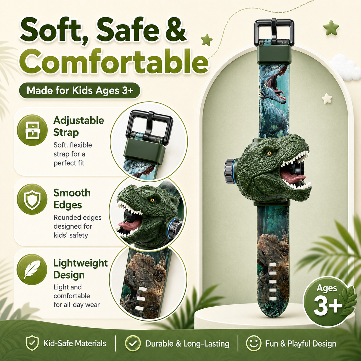 𝐁i𝐥𝐥𝐡𝐨𝐥®🦖 3D Dinosaur Projection Watch🏍Realistic T-Rex Design, Safe Soft Strap for Kids Ages 3+