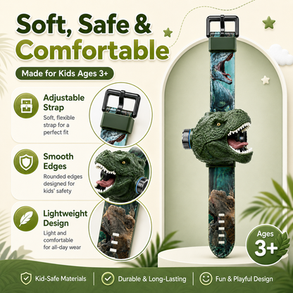 𝐁i𝐥𝐥𝐡𝐨𝐥®🦖 3D Dinosaur Projection Watch🏍Realistic T-Rex Design, Safe Soft Strap for Kids Ages 3+