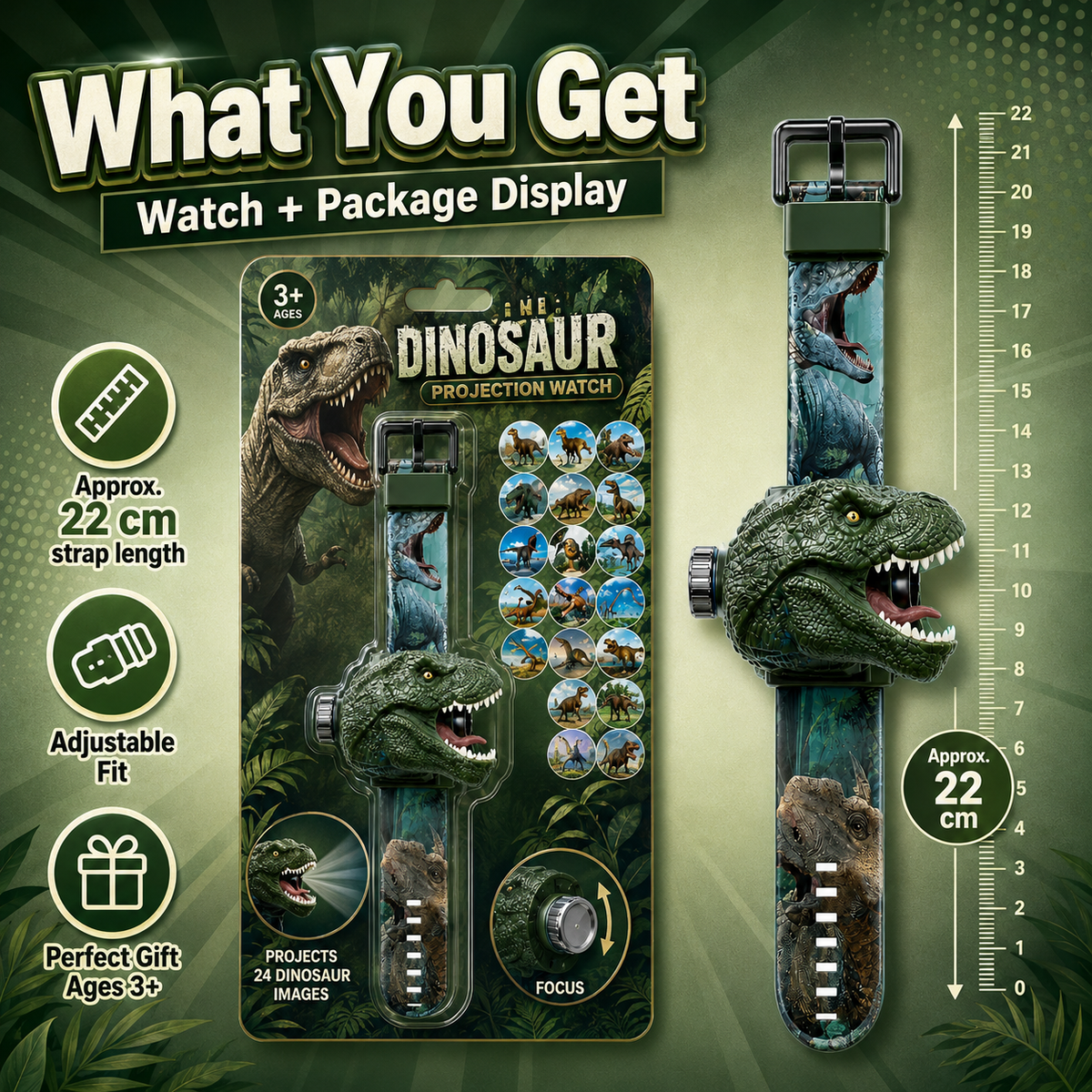 𝐁i𝐥𝐥𝐡𝐨𝐥®🦖 3D Dinosaur Projection Watch🏍Realistic T-Rex Design, Safe Soft Strap for Kids Ages 3+