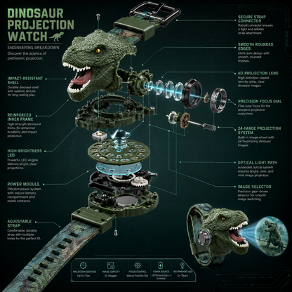𝐁i𝐥𝐥𝐡𝐨𝐥®🦖 3D Dinosaur Projection Watch🏍Realistic T-Rex Design, Safe Soft Strap for Kids Ages 3+