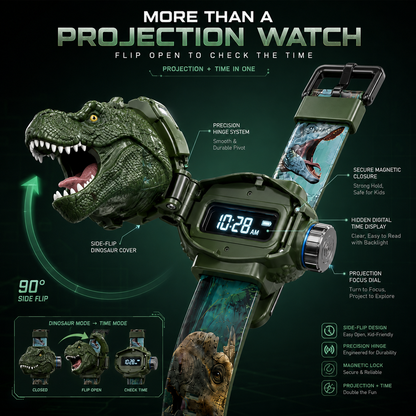 𝐁i𝐥𝐥𝐡𝐨𝐥®🦖 3D Dinosaur Projection Watch🏍Realistic T-Rex Design, Safe Soft Strap for Kids Ages 3+