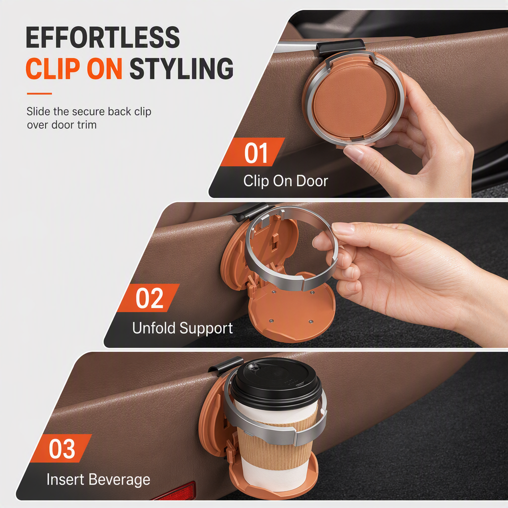 Billhol®🚗 Multifunctional Foldable Car Door Cup Holder Large Diameter Drink and Water Bottle Storage Rack